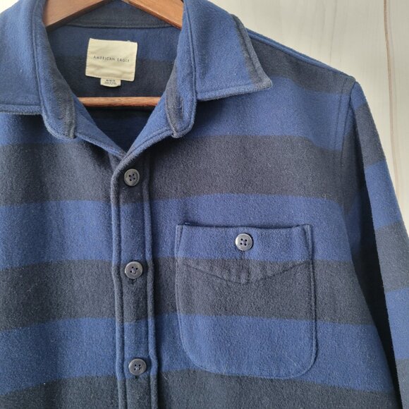 American Eagle Shacket Thick Shirt Jacket, Men’s M, Blue/Black Stripe, Heavy EUC - Picture 3 of 8